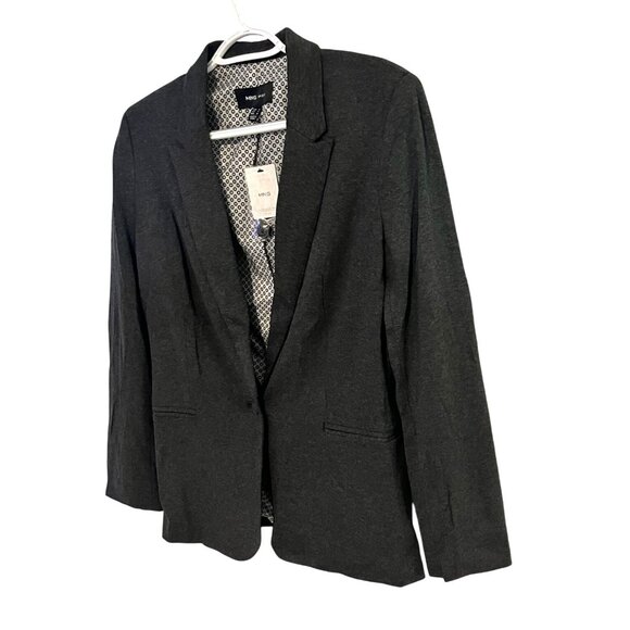 MNG Basics NWT Womens Charcoal Blazer Jacket Patterned Lining - Picture 3 of 9